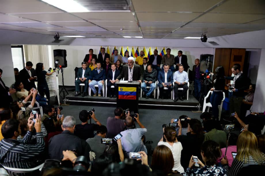 La oposición venezolana durante una rueda de prensa este jueves. / AFP
