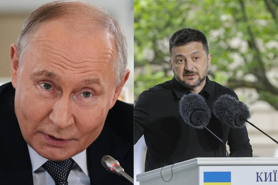 Mosaico con imágenes del presidente de Rusia, Vladimir Putin, y su homólogo ucraniano, Volodymyr Zelensky.