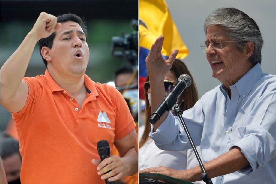 Los candidatos ecuatorianos Andrés Arauz y Guillermo Lasso.