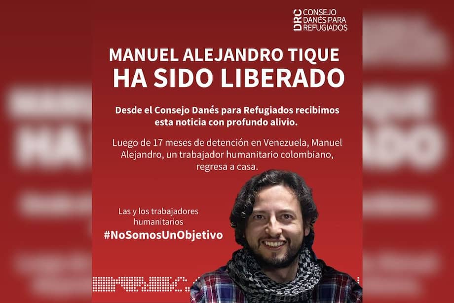 Manuel Alejandro Tique, trabajador humanitario colombiano, pasó 17 meses detenido en Venezuela de manera arbitraria.