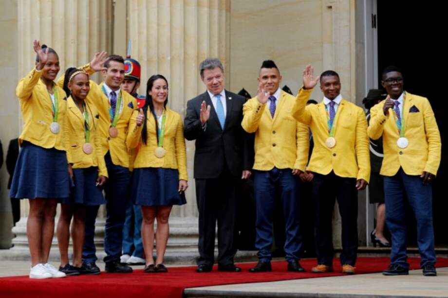 Yuri Alvear, Ingrit Valencia, Carlos Ramírez, Mariana Pajón, Luis Javier Mosquera, Óscar Figueroa, Yuberjen Martínez. /Efe