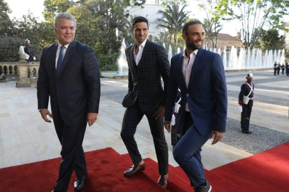 Juan Sebastián Cabal y Robert Farah, llegando a la Casa de Nariño. / Coldeportes