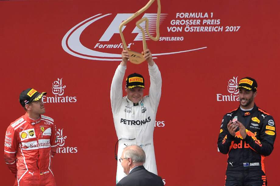 Sebastian Vettel, Valtteri Bottas y Daniel Ricciardo en el podio del Gran Premio de Austria. / AFP