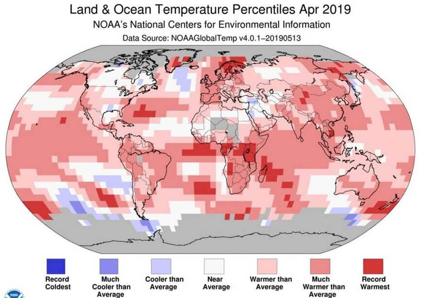 Imagen que muestra los puntos donde se presentaron los récords de temperatura. / NOAA - Europa Press
