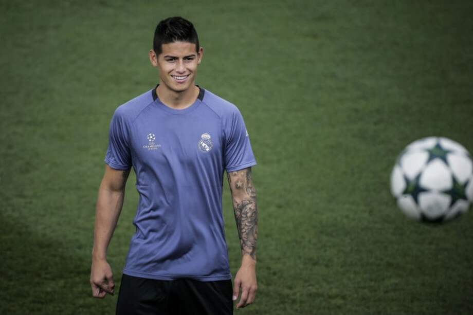 James Rodríguez se entrena para el partido entre Real madrid y Sporting de Lisboa. Foto: AFP