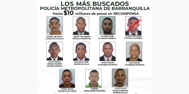 Ofrecen hasta COP 10 millones por información sobre los más buscados en Barranquilla