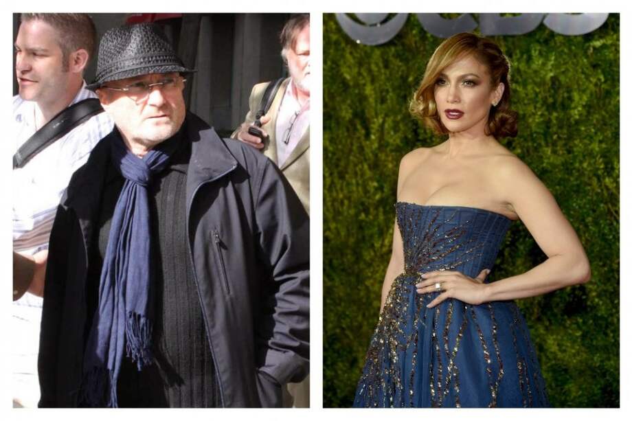 Los artistas Phil Collins y Jennifer López.