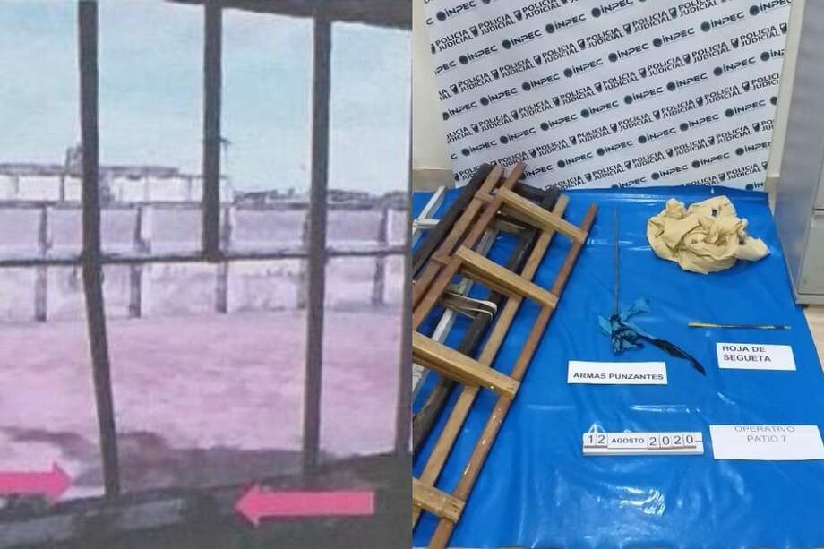 Así encontraron los barrotes de la celda (izq.) y los elementos con los que, al parecer, pretendían fugarse.