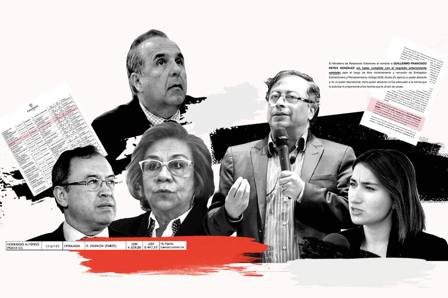 Guillermo Reyes (arriba), Alfonso Prada (izq.) y Laura Sarabia (der.) hacen parte de esos nombramientos políticos del presidente Gustavo Petro y la canciller Rosa Villavicencio (centro) en la diplomacia.