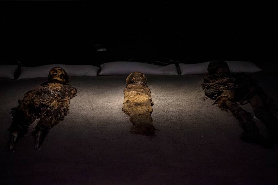 Momias de la cultura Chinchorro se exhiben en el museo arqueológico San Miguel de Azapa en Camarones, Arica, Chile, el 24 de marzo de 2022 (Foto: Martin BERNETTI / AFP)