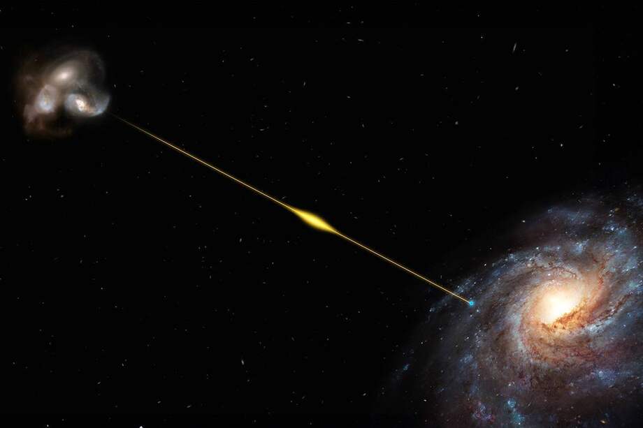 Ilustración de la trayectoria de la ráfaga rápida de radio.