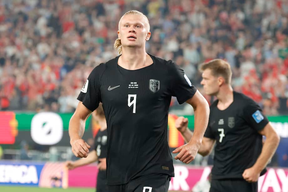 Erling Haaland de Noruega celebra un gol el pasado lunes 22 de junio, en un partido del grupo I del Mundial de la FIFA 2026 entre Noruega y Senegal en el estadio MetLife en Nueva Jersey (Estados Unidos). /EFE/ Sebastiao Moreria