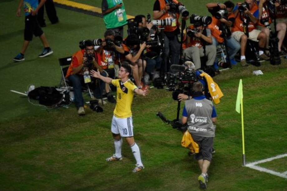 James Rodríguez celebra el cuarto gol contra Japón en el Mundial que se disputó en Brasil. Foto: AFP