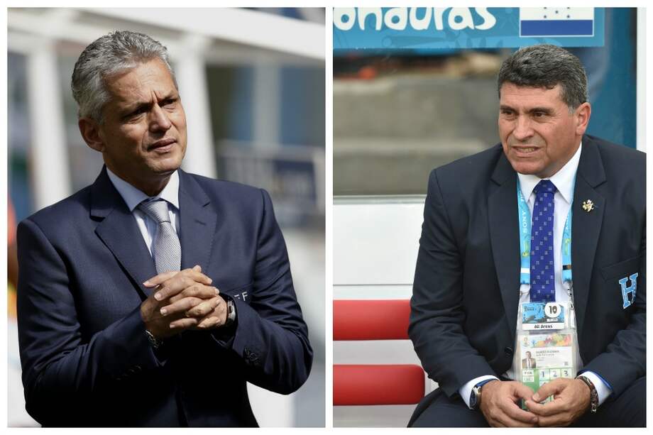 Reinaldo Rueda, director técnico de Ecuador. / AFP Luis Fernando Suárez, director técnico de Honduras. / AFP