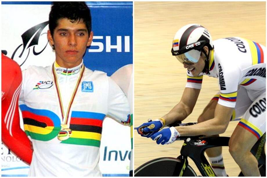 El colombiano Fernando Gaviria (centro) se convirtió este viernes en el nuevo campeón mundial juvenil del omnium, en Nueva Zelanda. /Cortesía Fedeciclismo