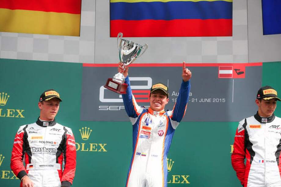 Oscar Tunjo celebra su primera victoria en la GP3. Foto: Oficina de prensa