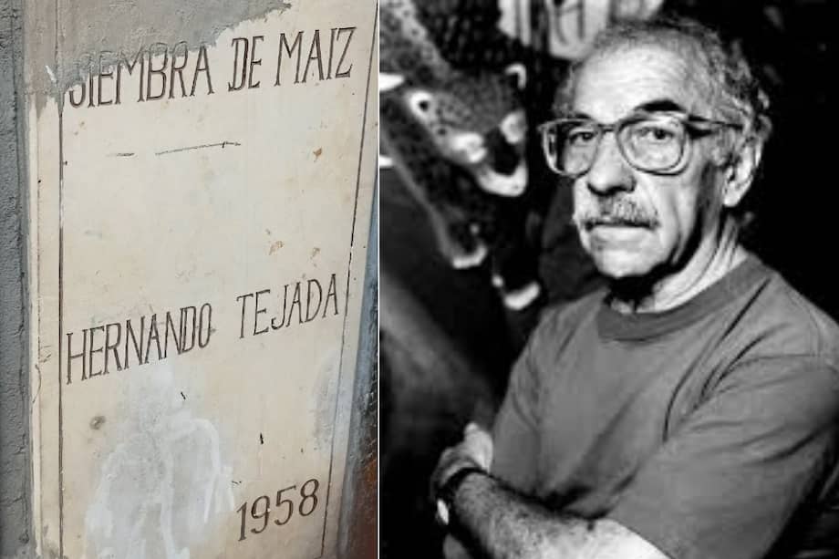 Título de una obra de Hernando Tejada, inscrito en una placa que también identificaba a su autor y el año en que fue realizada, 1958.