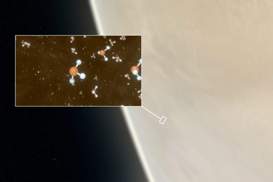 Ilustración de la fosfina en las nubes de Venus.