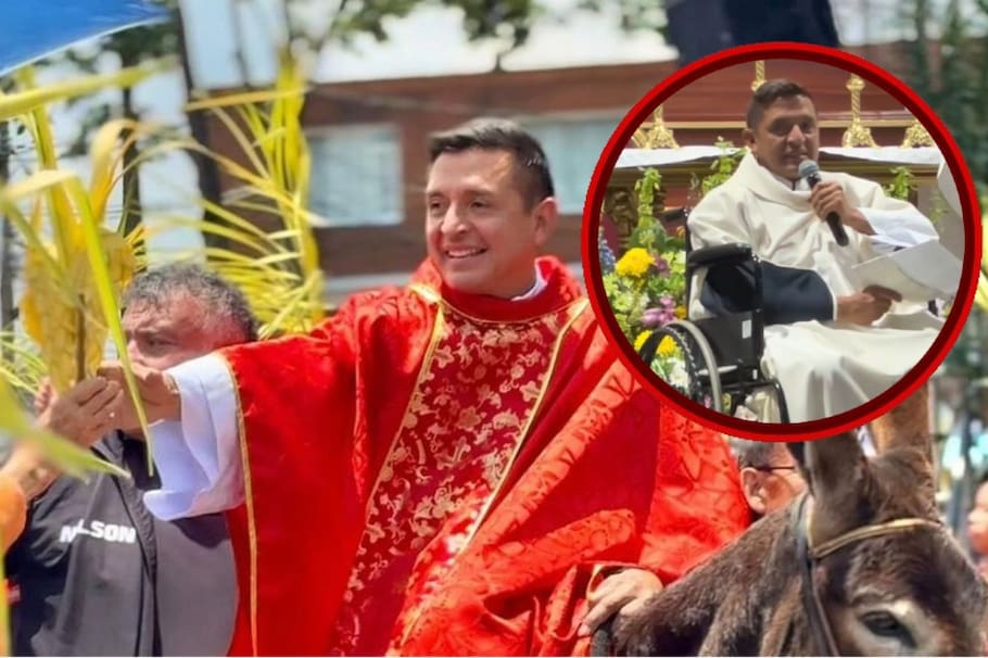 La imagen del sacerdote movilizándose con ayuda de otros religiosos generó inquietud entre los feligreses.
