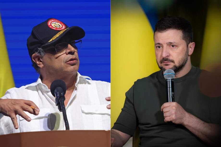 Gustavo Petro (izq), presidente de Colombia; Volodímir Zelenski, presidente de Ucrania (der).