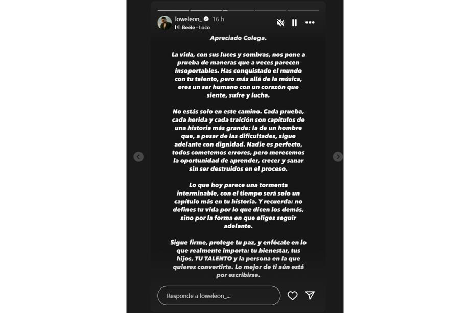 Esta fue la historia que Lowe León compartió en respaldo a Beéle.