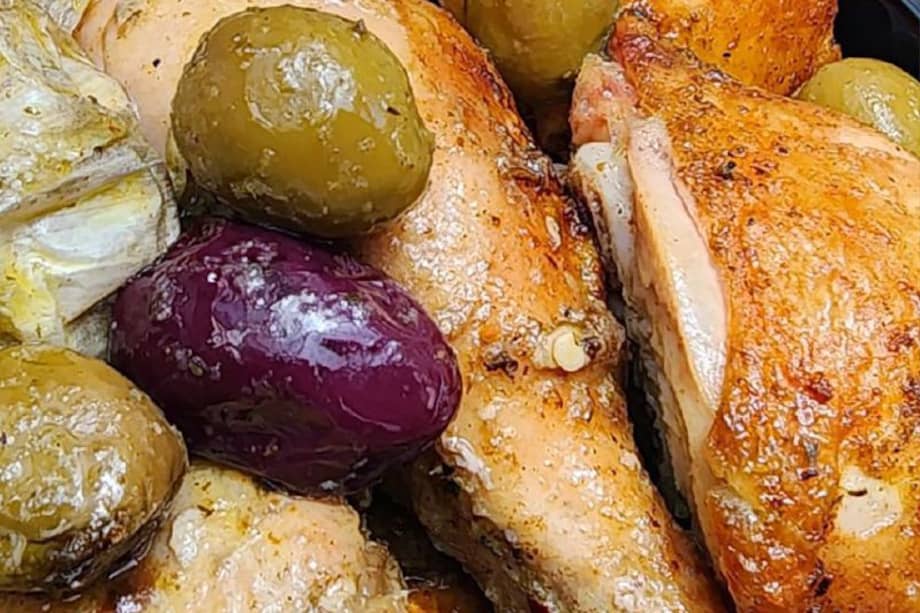Receta para preparar pollo asado con aceitunas