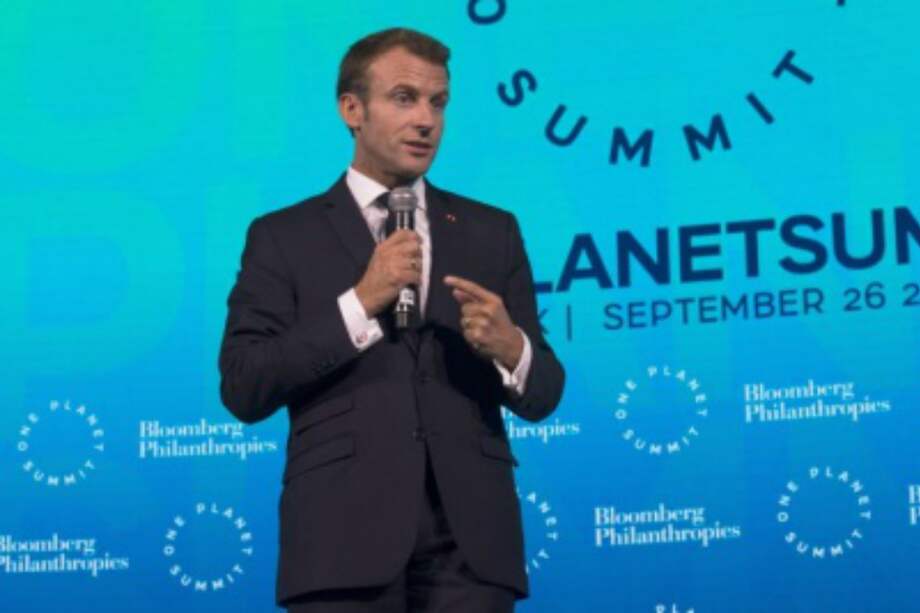 El presidente francés, Emmanuel Macron, en el One Planet Summit, en Nueva York. / EFE