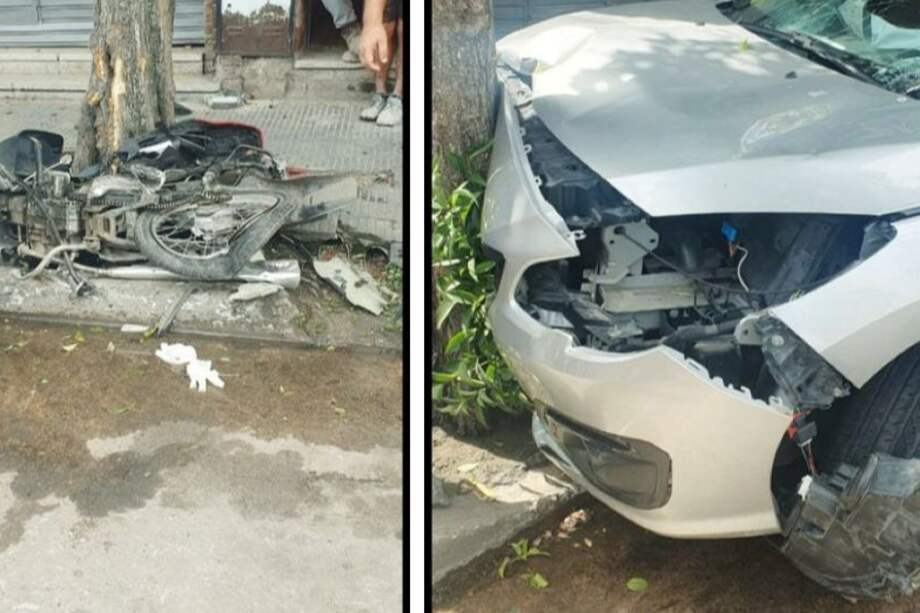 Tras persecución así quedaron la moto y carro implicados.