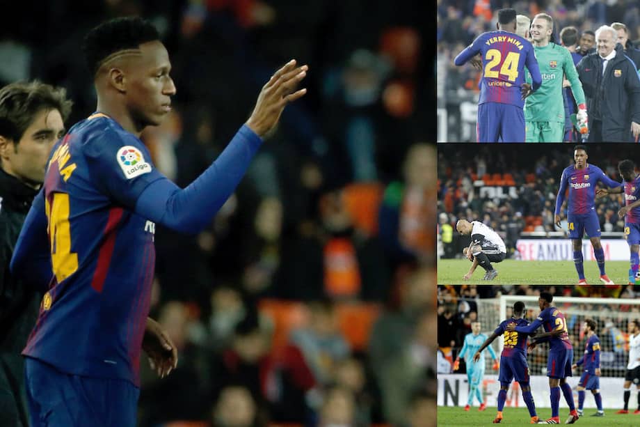 Yerry Mina jugó 10 minutos en el triunfo 2-0 del Barcelona frente al Valencia. / @LaLiga