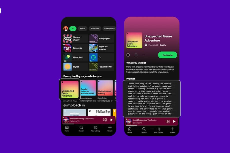 La nueva función Prompted Playlist de Spotify permite crear listas con IA a partir de instrucciones escritas por el usuario.