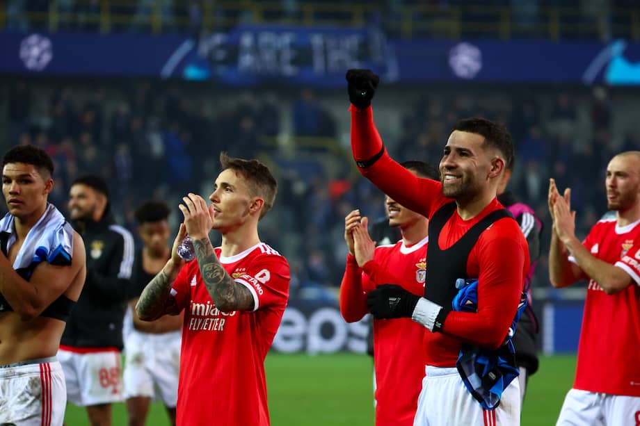 Jugadores del Benfica celebran su triunfo ante el Club Brujas por la UEFA Champions League. EFE/EPA/Stephanie Lecocq