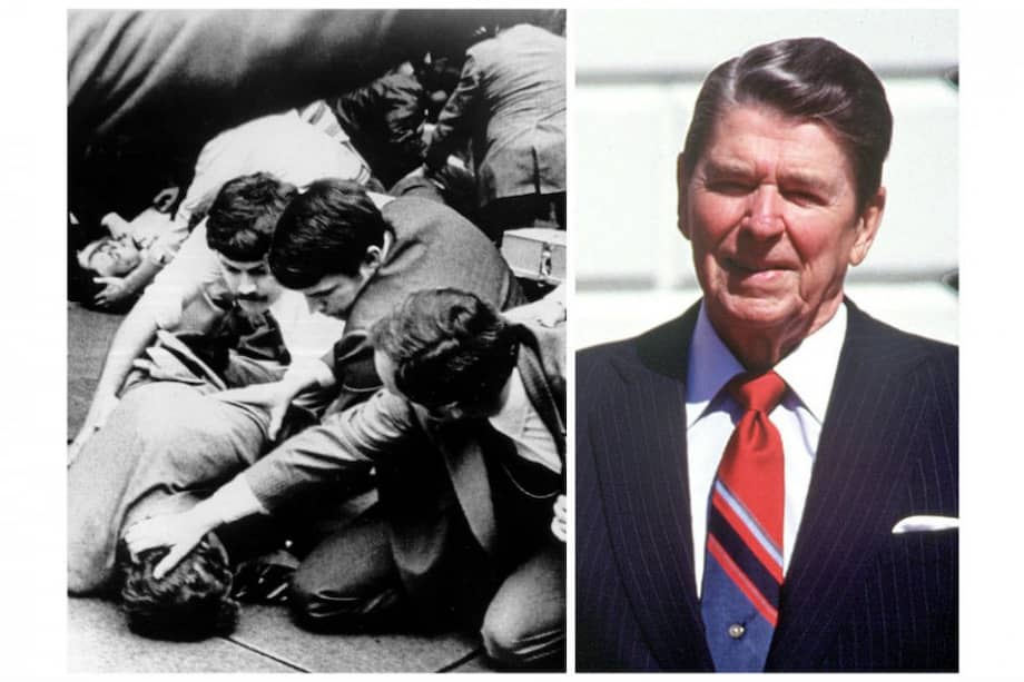 Hinckley intentó asesinar al presidente Reagan a la salida del hotel Hilton de Washington el 30 de marzo de 1981 e hirió a otras tres personas. / Imagen del atentado y el mandatario estadounidense.