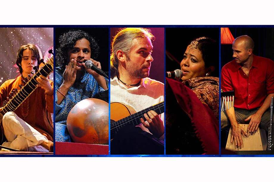 Leo Vertunni (sitar). Giridhar Udupa (ghatam, kanjira). Miguel Czachowski (guitarra flamenca). Anandita Basu (canto y danza). Isaac Peña (cajón). / Cortesía
