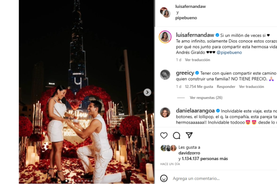 Así fue como Luisa Fernanda W confirmó su matrimonio con Pipe Bueno, y estas fueron algunas reacciones de sus amigos