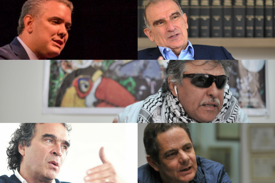 'Jesús Santrich', Iván Duque, Humberto de la Calle, Sergio Fajardo y Germán Vargas. / Archivo