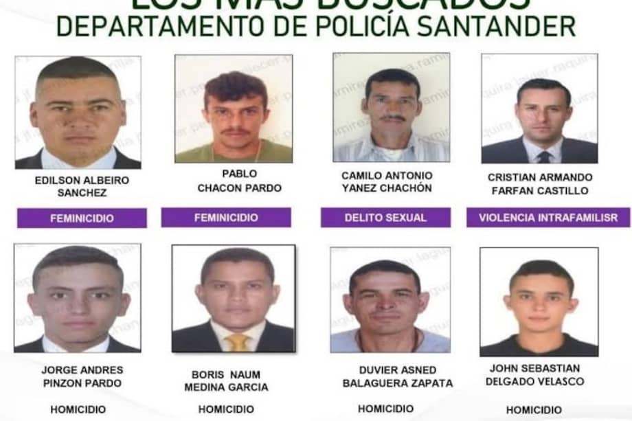 Cartel de los más buscados compartido por la policía de Santander.