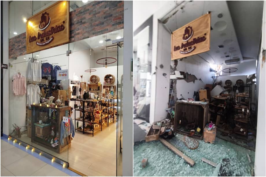 Imágenes del antes y el después de la tienda multimarca Las Industrias del Eje, que estaba ubicada en Pereira. / Cortesía