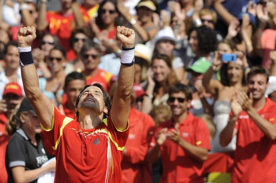 David Ferrer celebra el punto decisivo que instaló a España en la final de la Copa Davis / AFP