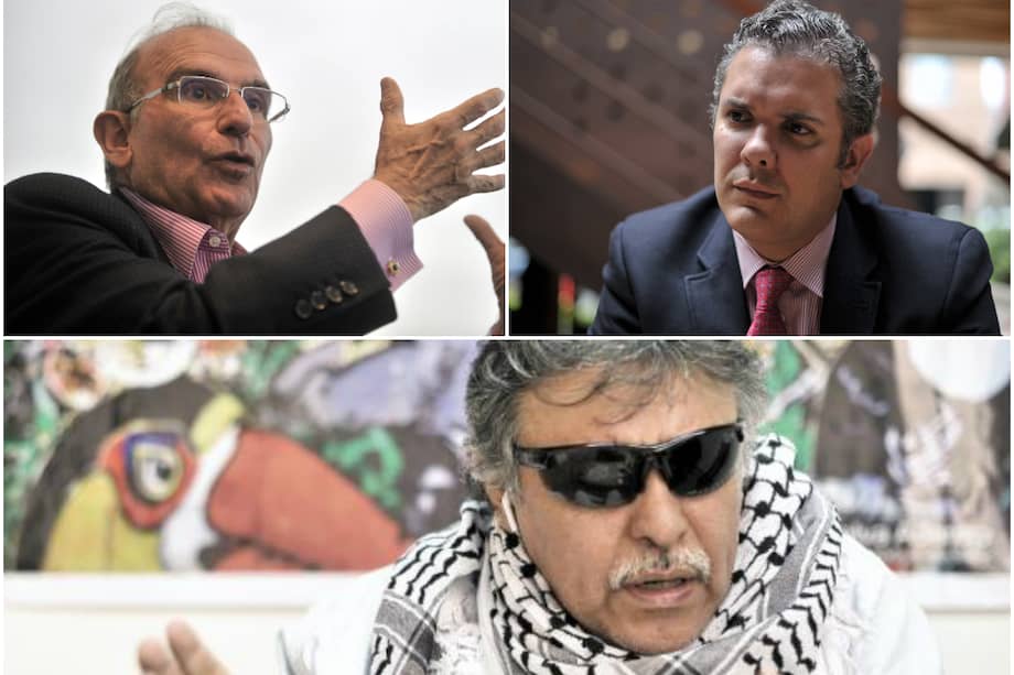 Arriba. Humberto de la Calle e Iván Duque. Abajo. Jesús Santrich, líder del partido Fuerza Alternativa Revolucionaria del Común (FARC). / Archivo