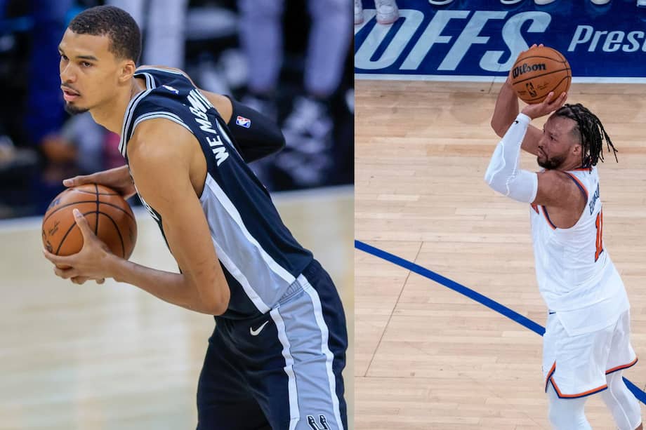 Victor Wembanyama de San Antonio Spurs (iz) y Jalen Brunson de New York Knicks (d).