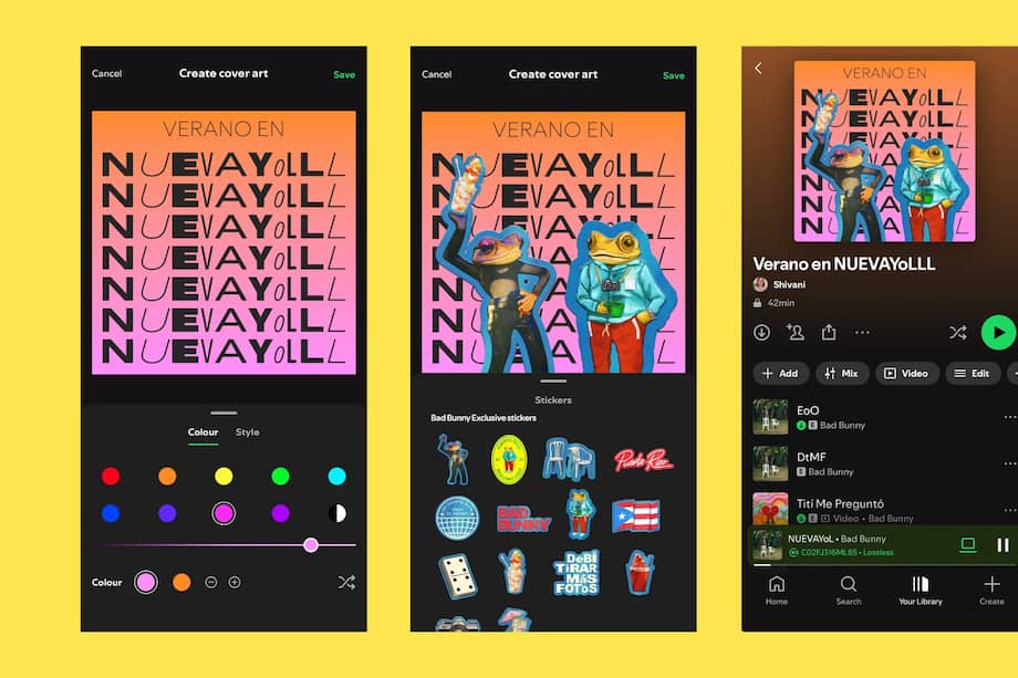 Desde la bandera de Puerto Rico hasta el icónico carrito de piragua: los detalles de DeBÍ TiRAR MáS FOToS ahora viven en las portadas de Spotify.