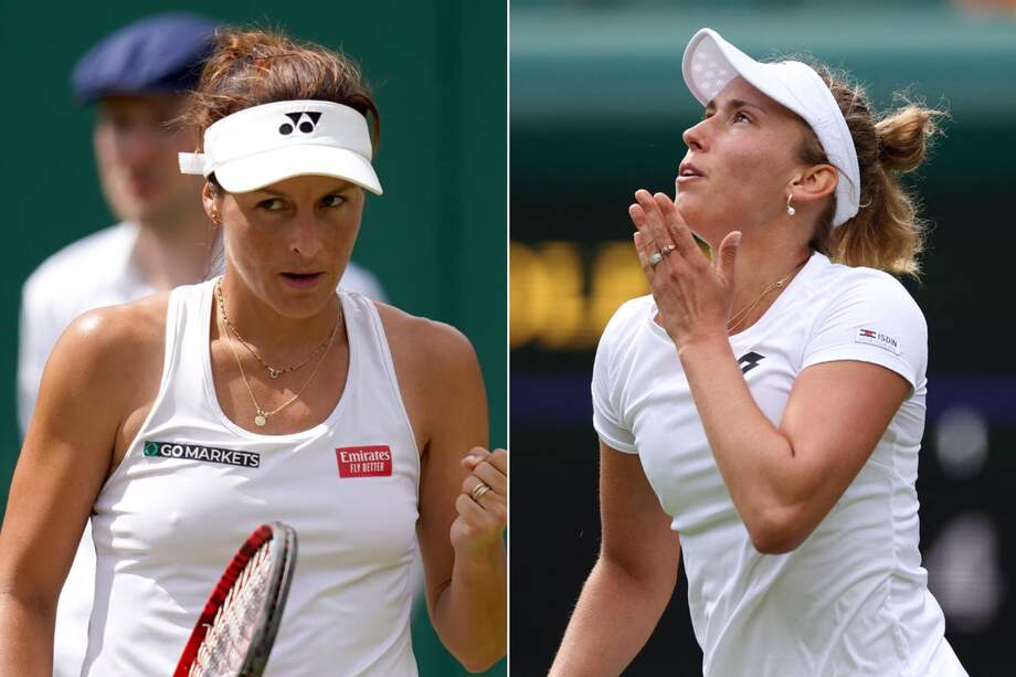 Tatjana Maria (i) y Elise Mertens durante Wimbledon 2022.