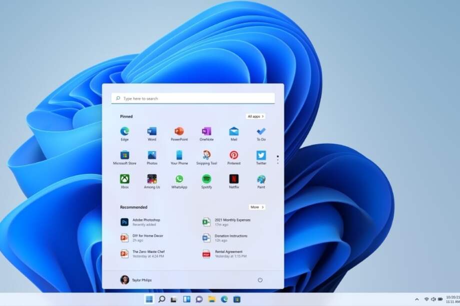 Menú de inicio y barra de tareas en Windows 11