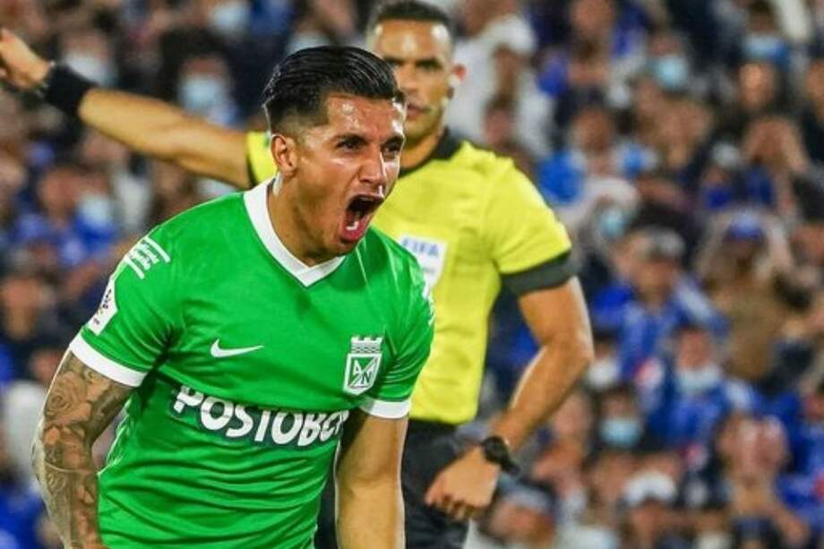 Yeison Gúzman de Nacional tras marcar gol contra Millonarios en el Campín en la fecha 3.