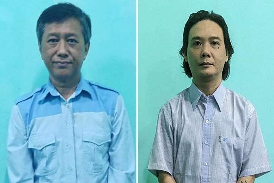 El activista por la democracia, Kyaw Min Yu (i), y el exlegislador Maung Kyaw (d), fueron acusados de orquestar varios ataques contra las fuerzas del régimen.