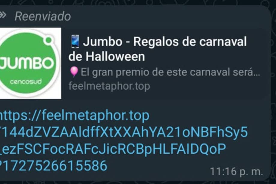 Así luce la amenaza que se distribuye por Wathsapp.