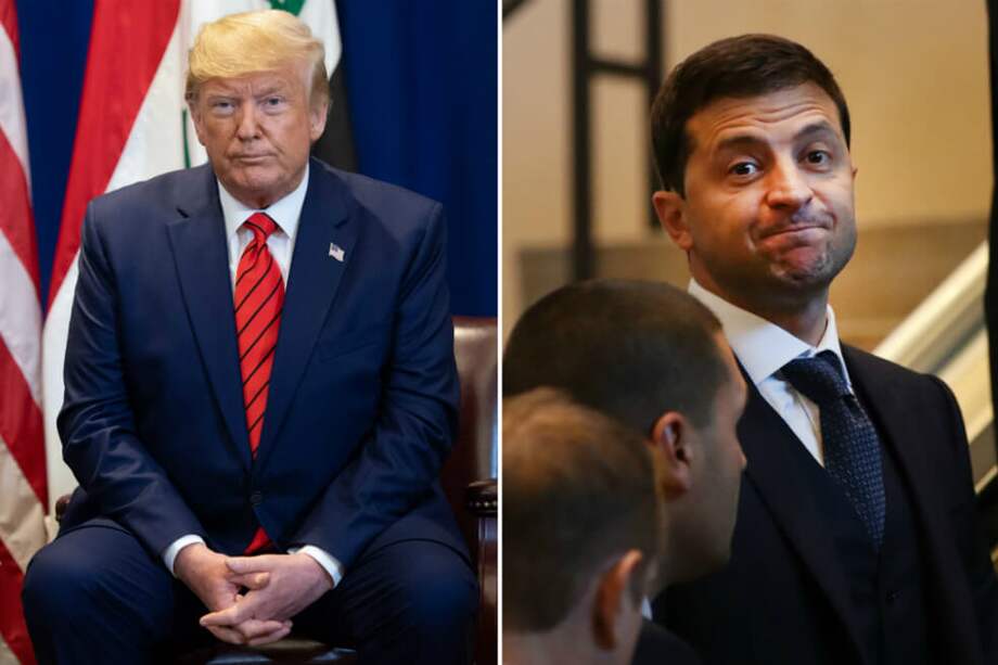 Donald Trump (izquierda) aseguró que presentará la transcripción de su llamada con el presidente ucraniano, Volodymyr Zelenski, el miércoles. / AFP