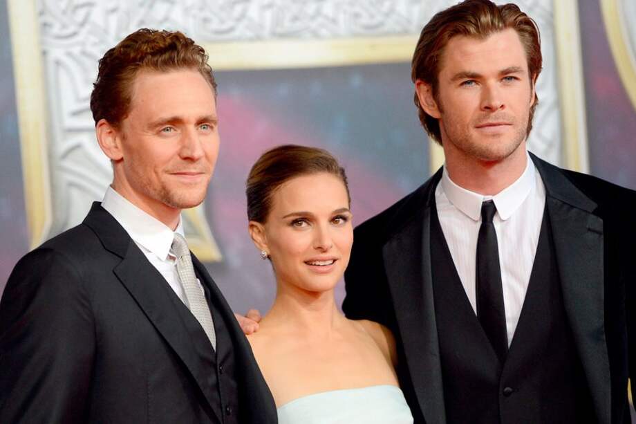 Los actores Tom Hiddleston, Natalie Portman y Chris Hemsworth.