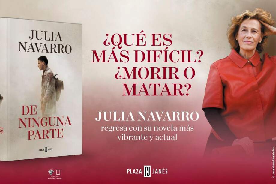 A la izquierda, la portada de la novela sobre Abir Nasr un adolescente que presencia el asesinato de su familia durante una misión del ejército israelí en el sur de Líbano y jura venganza. A la derecha, la reconocida escritora Julia Navarro.