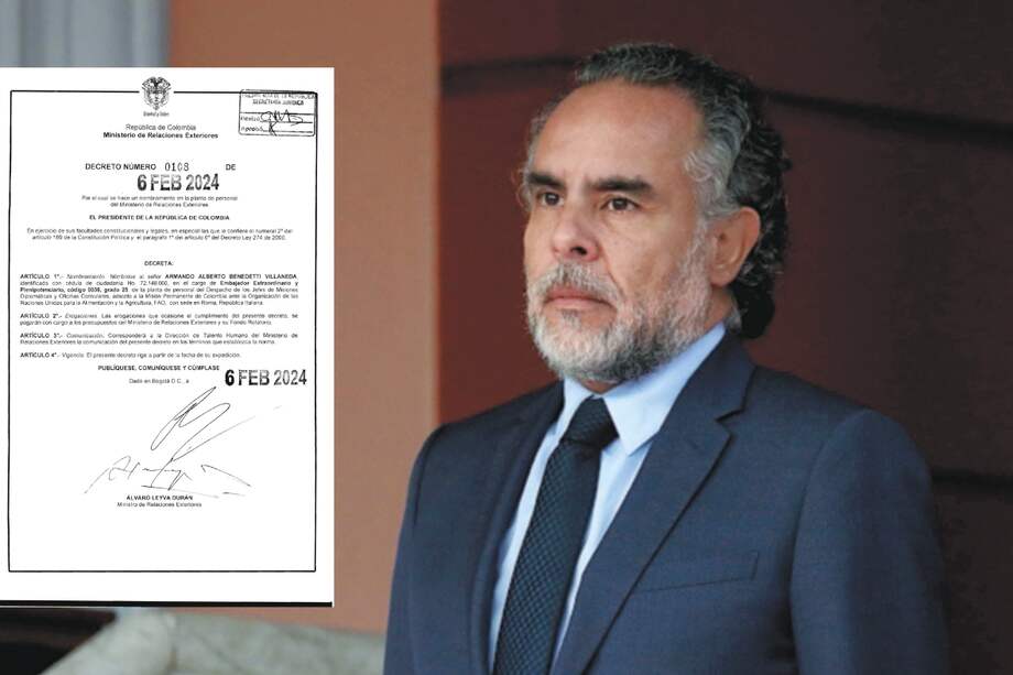 Listo el decreto que nombra a Armando Benedetti como embajador ante la FAO